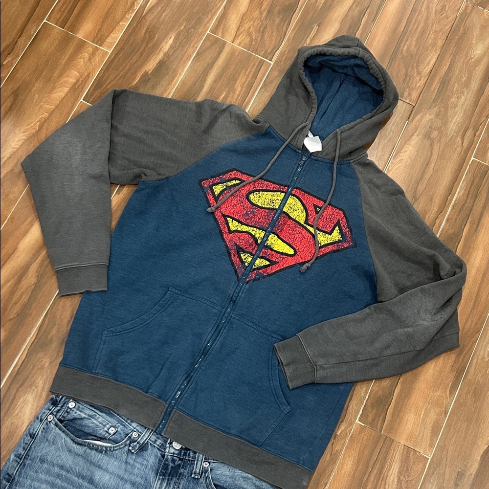 Superman Logo Hoodie in Blue and Gray
